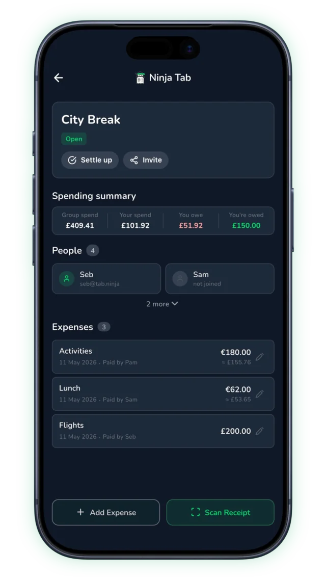 Ninja Tab app screen